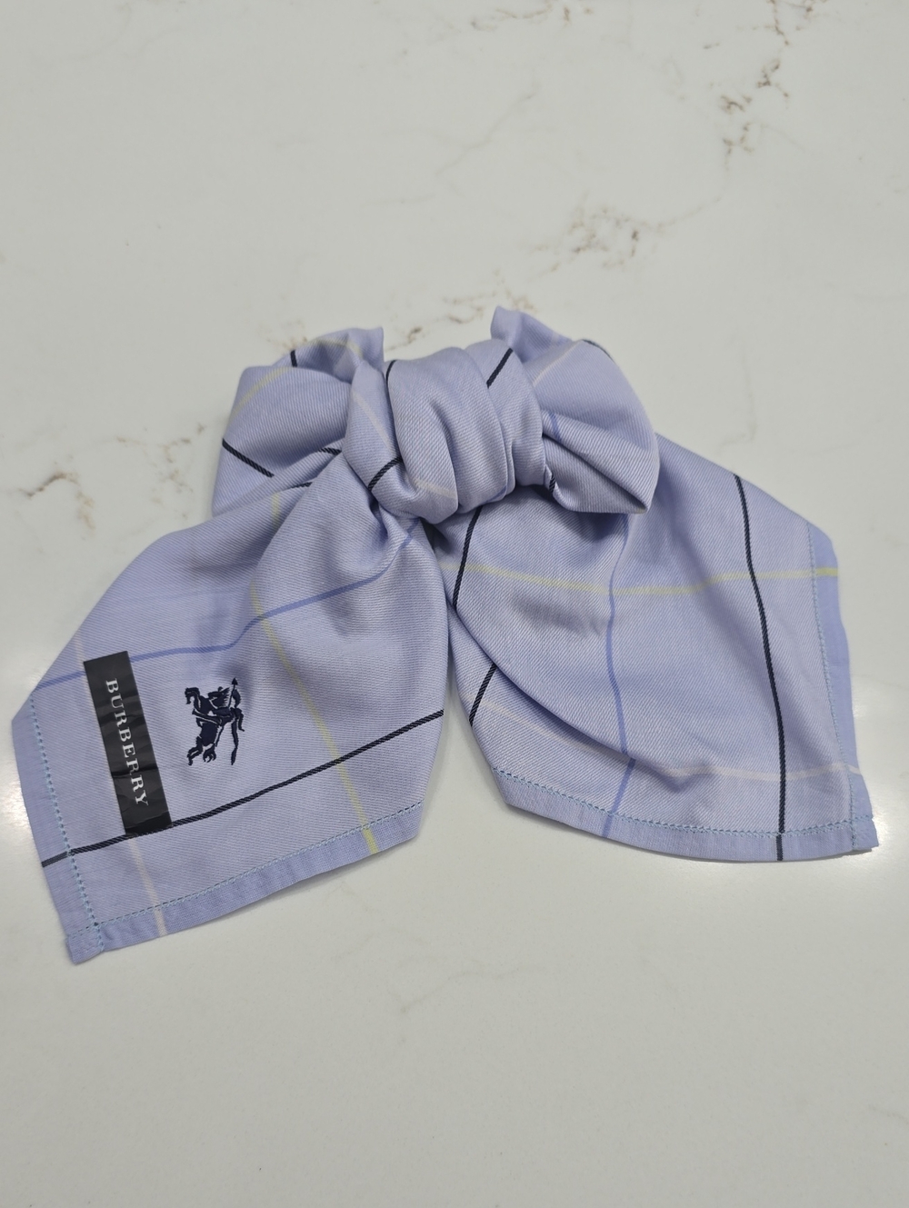 Burberry Lavender Check Pocket Square with  Yellow Lines Scarf or Bag Charm
